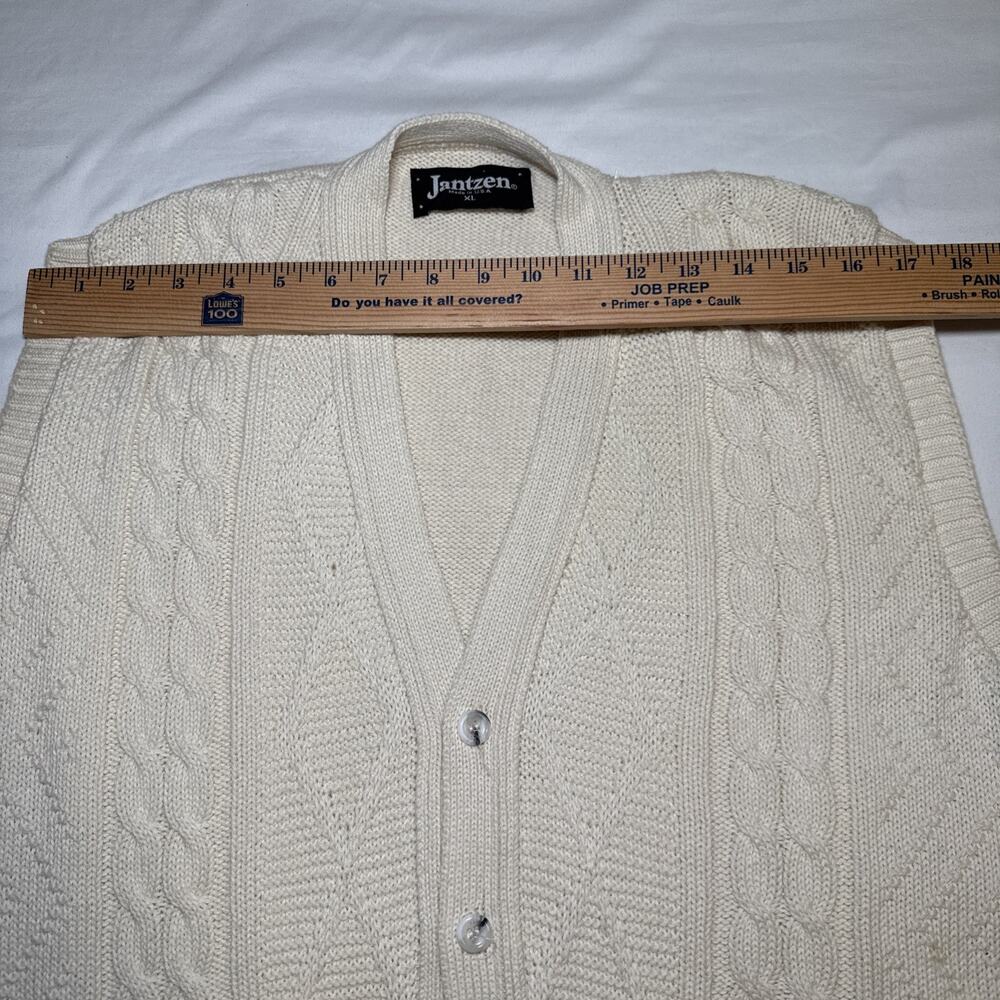 Vintage Jantzen Mens XL Vest 80s Natural Cable Knit Button Cardigan Sweater NWT - Picture 5 of 12